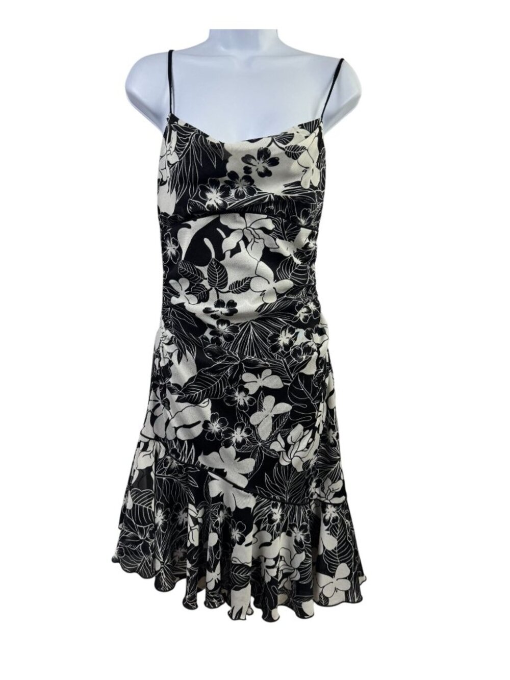 Ruby Rox Black White Floral Dress asymmetrical Ruffled Hem Size Small fairy Y2K